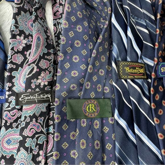 Lot of 9 vintage assorted blue green printed striped ties - Picture 7 of 9